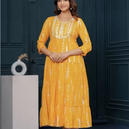 Women Embroidered Viscose Rayon Anarkali Kurta  (Yellow)