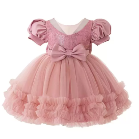 Girls Midi/Knee Length Party Dress  (Beige, Short Sleeve)