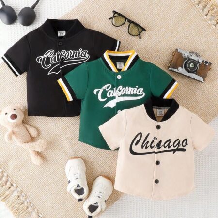 Kids' Baseball-Themed Button-Up Shirts (Set of 3)